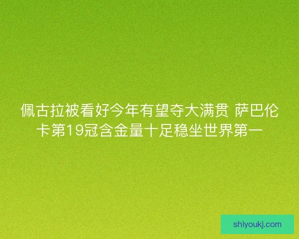 佩古拉被看好今年有望夺大满贯 萨巴伦卡第19冠含金量十足稳坐世界第一 佩古拉被看好今年有望夺大满贯 萨巴伦卡第19冠含金量十足稳坐世界第一