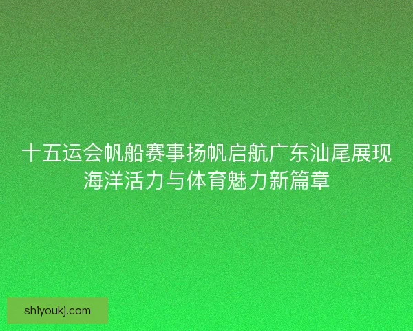 十五运会帆船赛事扬帆启航广东汕尾展现海洋活力与体育魅力新篇章